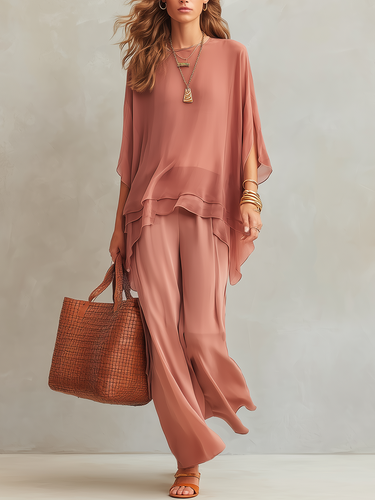 Airy Layered Chiffon Top & Pants Set