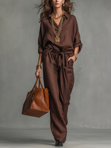 Effortless Tailored Tie-Waist Two-Piece Set