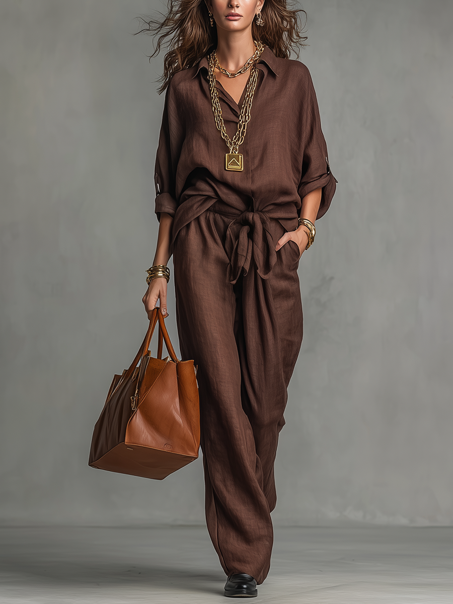 Effortless Tailored Tie-Waist Two-Piece Set