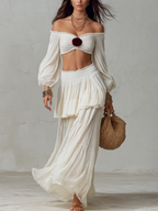 Bohemian Style  Crop Top Ruffled Long Skirt Two piece Set
