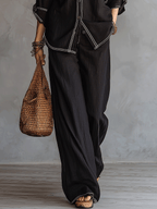 Effortless Bohemian Black Linen-Feel Two-Piece Set