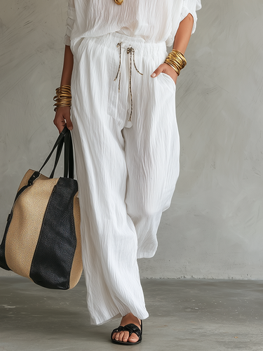 Effortless Crinkled Wide-Leg Pants Set
