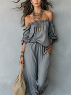 Bohemian-style Draped Gray Jumpsuit