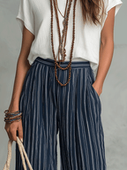 Relaxed Effortless Bohemian Stripe Wide-Leg Pants Set