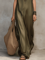 Olive Layered Boho Maxi Dress With Striped Underlay