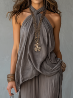 Modern Halter Neck Draped Wide-Leg Set