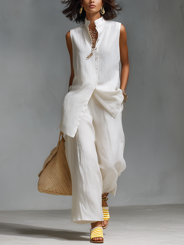 Effortless Sleeveless Linen Two-Piece Set
