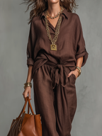 Effortless Tailored Tie-Waist Two-Piece Set