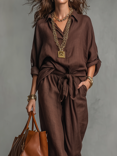 Effortless Tailored Tie-Waist Two-Piece Set