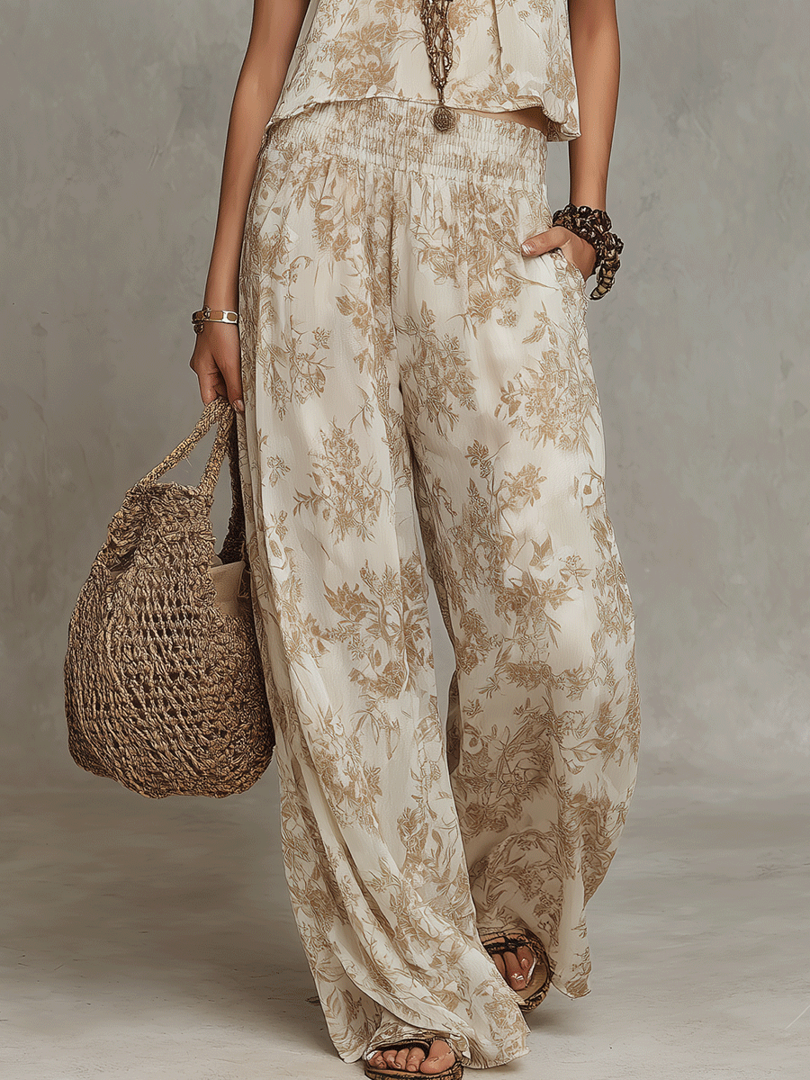 Relaxed Bohemian Floral Halter Two-Piece Set