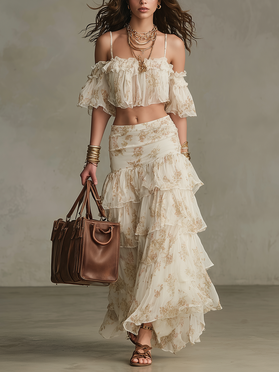 Playful Ruffled Bohemian Skirt Set