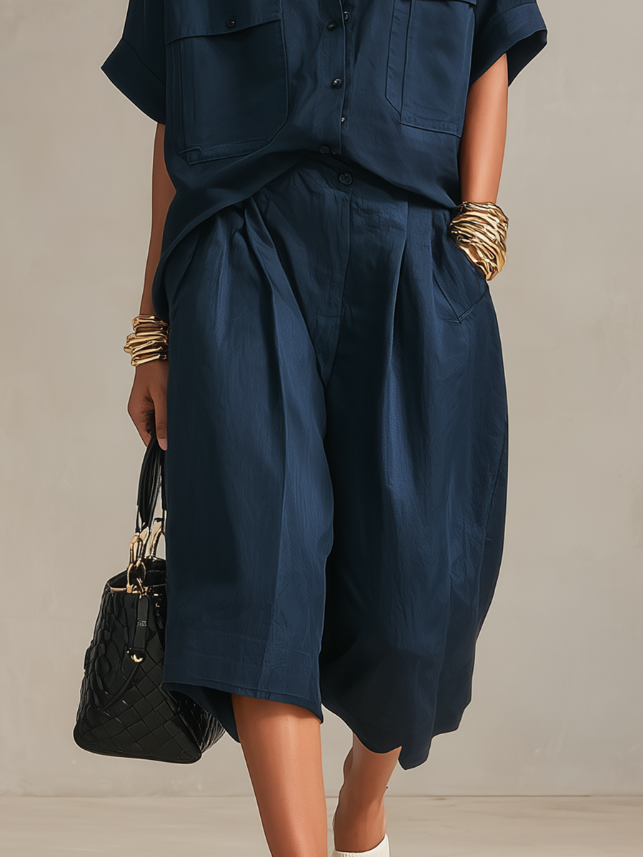 Effortless Minimalist Linen Shirt & Wide-Leg Culotte Set