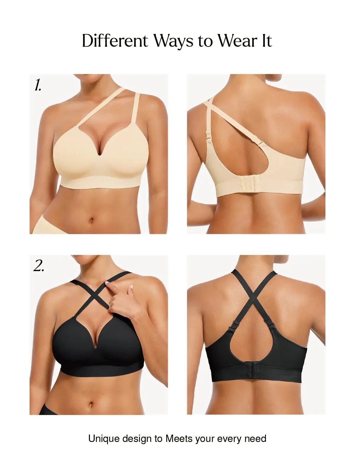 Seamless Push-Up V-Neck Wide-Strap Bras
