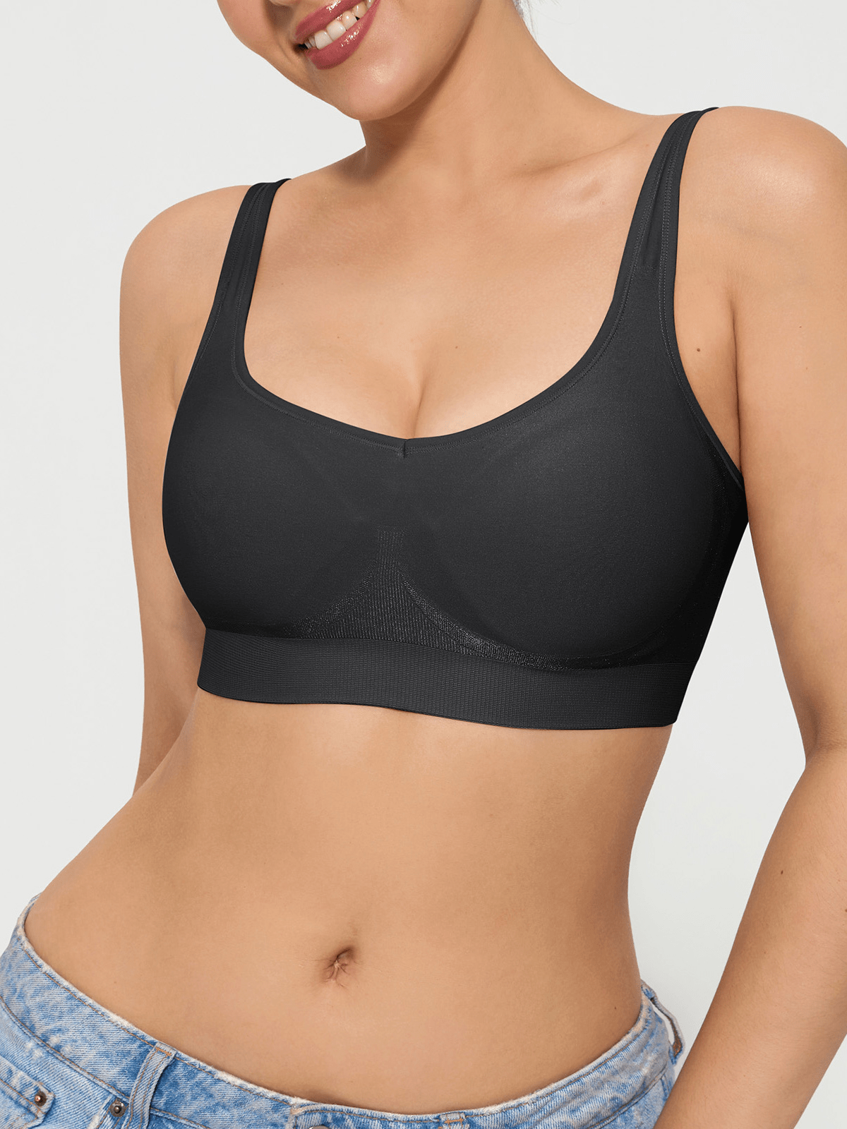 Seamless Adjustable Wide-Strap Underwire-Free Smoothing Bra