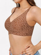 Seamless Wireless Jelly Leopard Contour Minimizer Support Bra