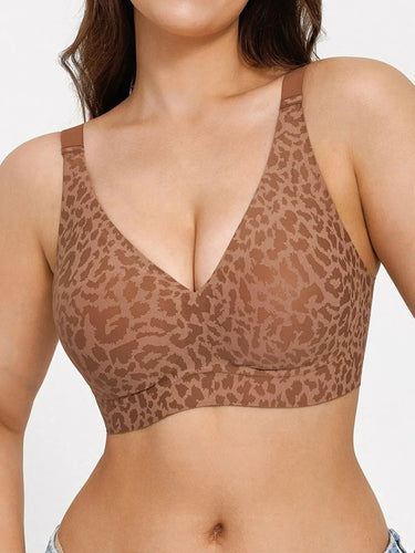 Seamless Wireless Jelly Leopard Contour Minimizer Support Bra