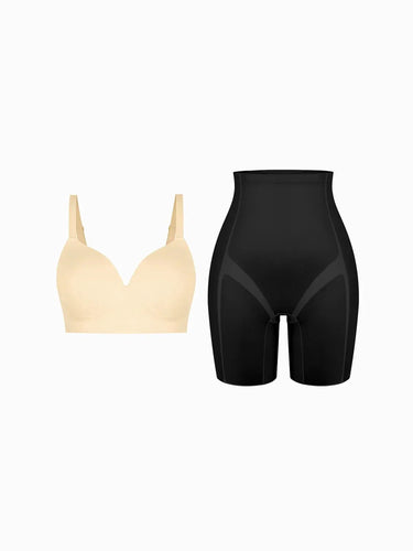 Seamless Wireless Push-Up V-Neck Bra Butt-Lifting Shorts Set