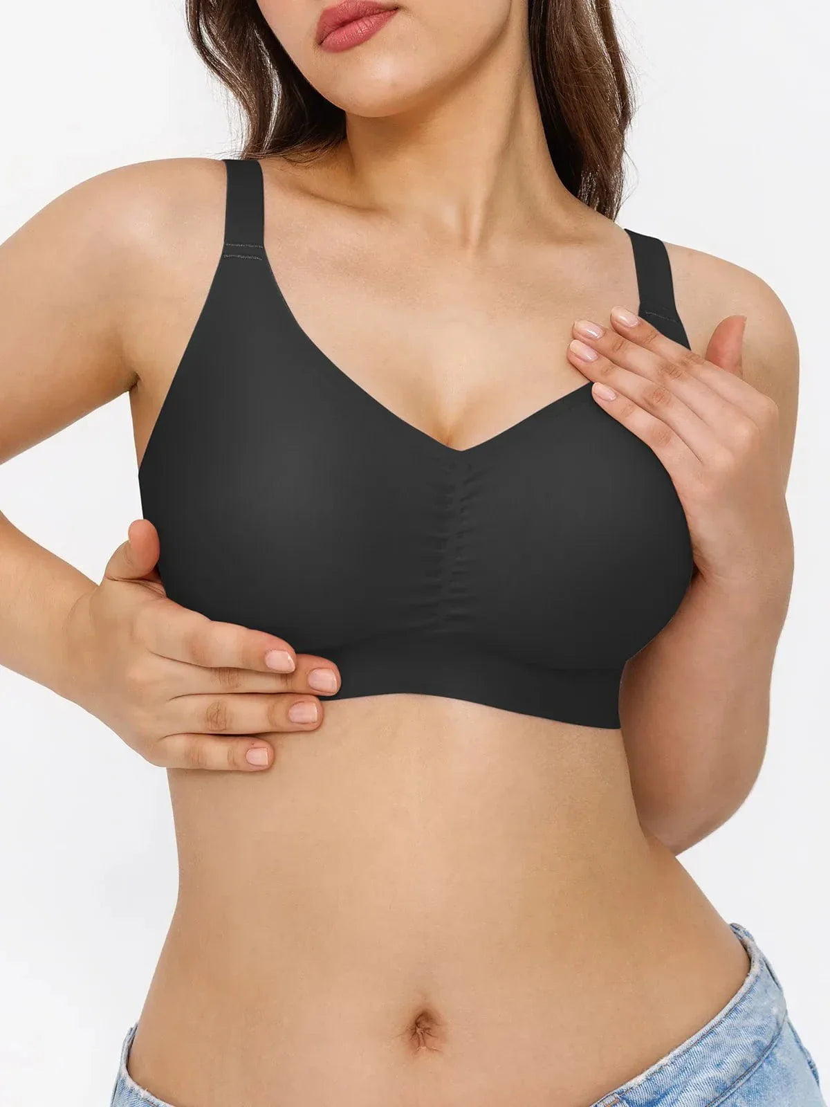 Seamless Wireless Ruched Comfort Minimizer Bra